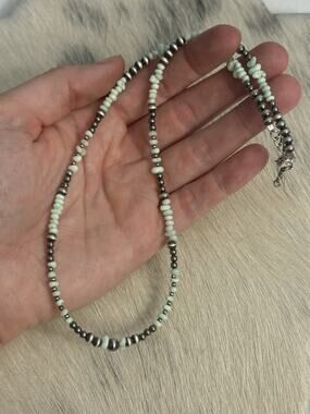 Sterling Silver Mint Green Paloma Turquoise Chips Navajo Pearl Necklace 18-19.5”